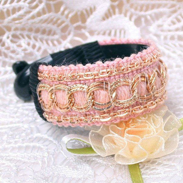 Fashion Retro Pink Chain Tail Clamp Claw Comb Jaw Ponytail Hair Clip Barrette Holder