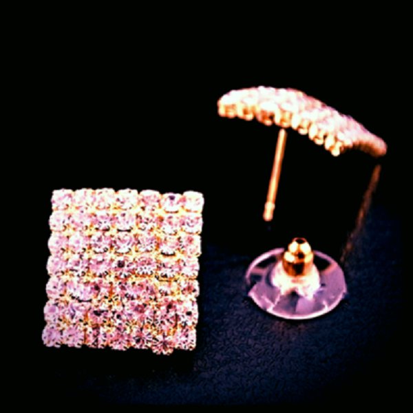 Designers Inspired Gorgeous Luxury Gold Plated Square Crystal Rhinestone Stud Earrings