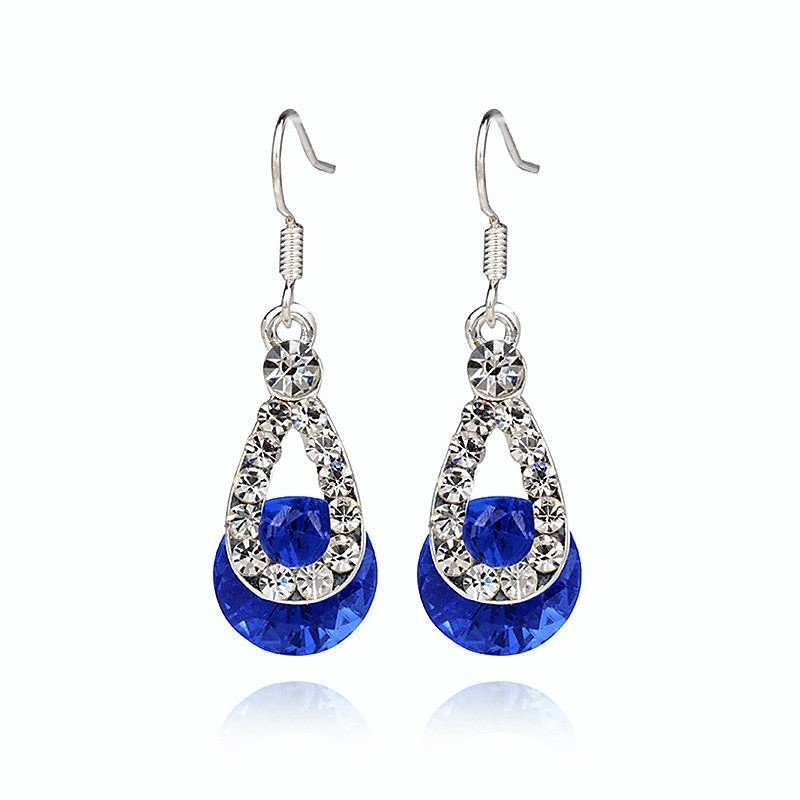 Classic Blue Austria Crystal Rhinestone Silver Plated Zircon Stone Water Drop Diamond Earrings