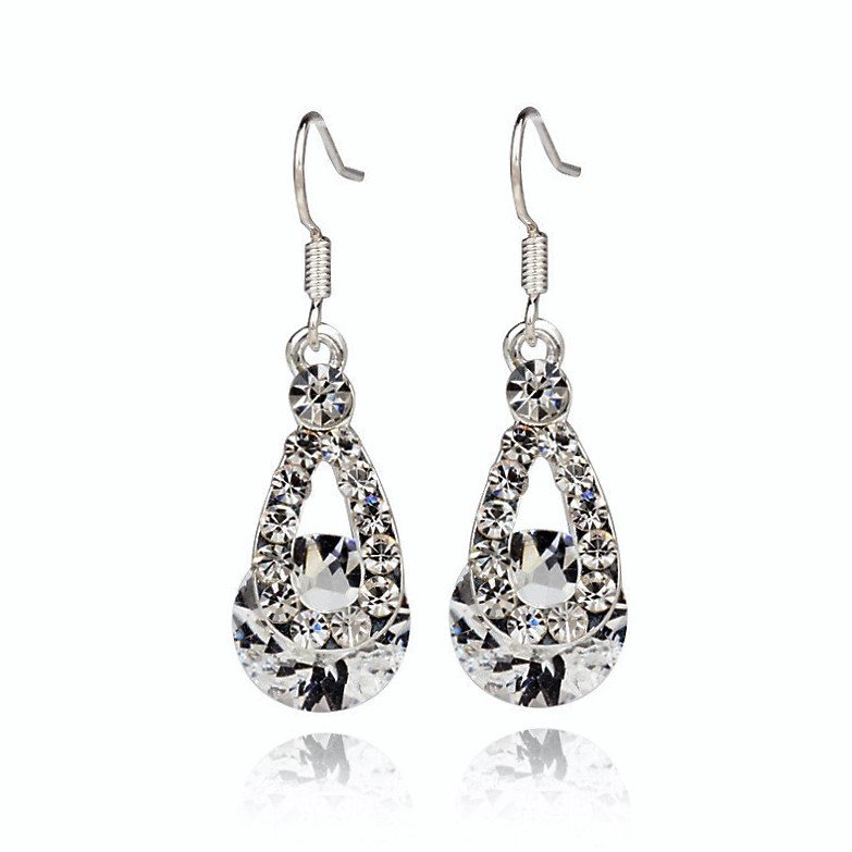 Classic White Austria Crystal Rhinestone Silver Plated Zircon Stone Water Drop Diamond Earrings