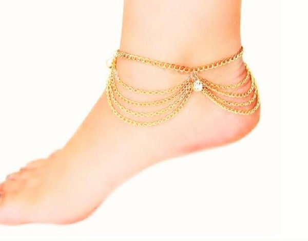 Charming Multi-Layer Crystal Gold Plated Tassel Anklet Foot Chain Barefoot Beach Sandal Bracelet