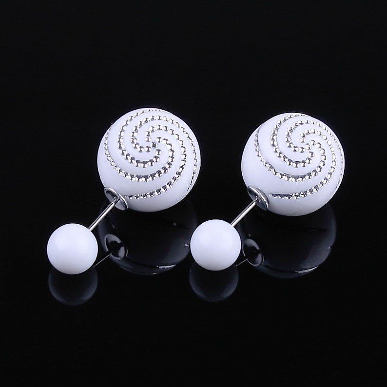 Chic Fashion Retro Spiral Rhinestone White Double Side Pearl Front Back Stud Earrings