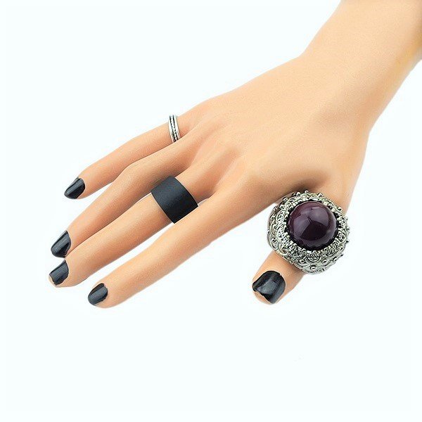Handmade Royal Gemstone Bead Bali Filigree Design Sterling Silver Unisex Dome Cut Amethyst Ring