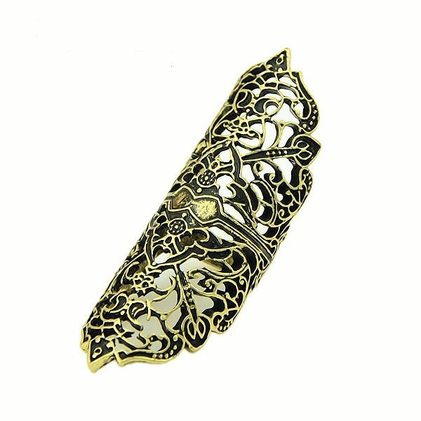 Retro Punk Rock Lace Victorian Style Bronze Filigree Flower Shield Full Knuckle Wrap Finger Ring