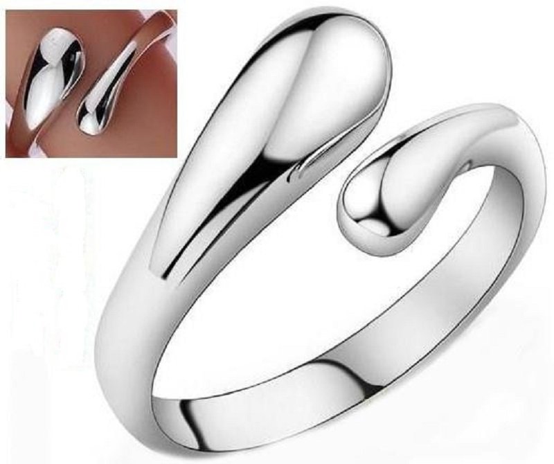Classic Elegant 925 Sterling Silver Plated Teardrop Thumb Split Adjustable Ring Band