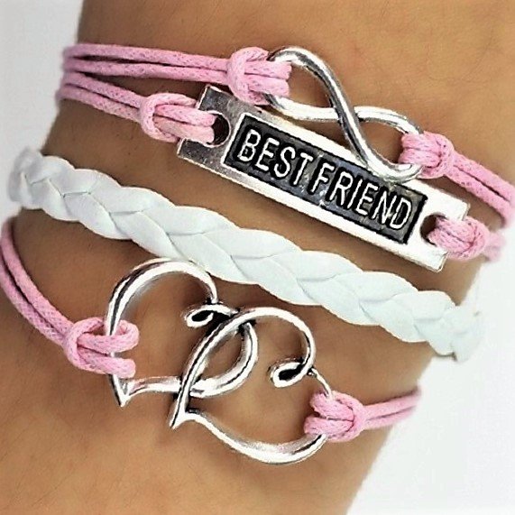 Boho Multi-Layer Handmade Infinity Pink and White Leather Wrap Bangle Heart Friendship Bracelet