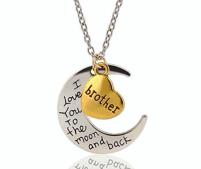 Engravement Family Messages “I Love You To The Moon and Back†Silver/Gold Brother Necklace