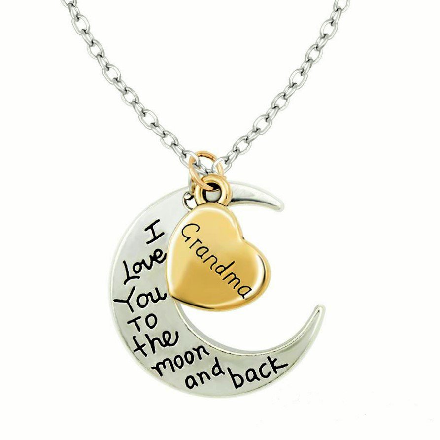 Engravement Family Messages “I Love You To The Moon and Back†Silver/Gold Grandpa Necklace