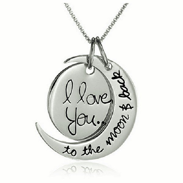 Elegant Engravement Messages “I Love You To The Moon and Back†Antique Silver Pendant Necklace
