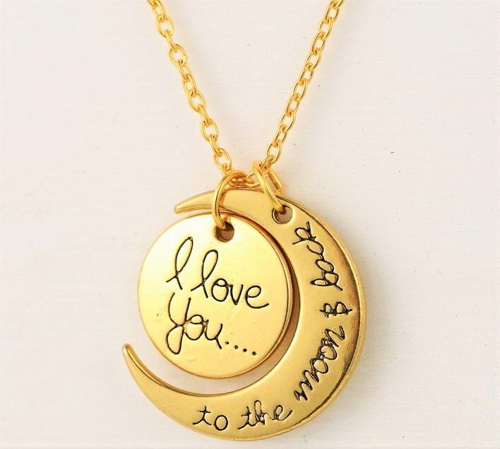 Elegant Engravement Messages “I Love You To The Moon and Back†Gold Plated Pendant Necklace