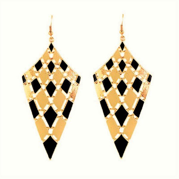 Elegant Chic Gold Plated Black Bohemian Gypsy Quadrangle Chandelier Long Drop Dangle Earrings