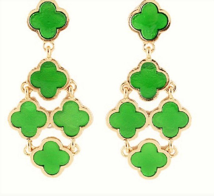 Chic Bohemian Gold Plated Chandelier Green Clover Flower Drop Dangle Earrings