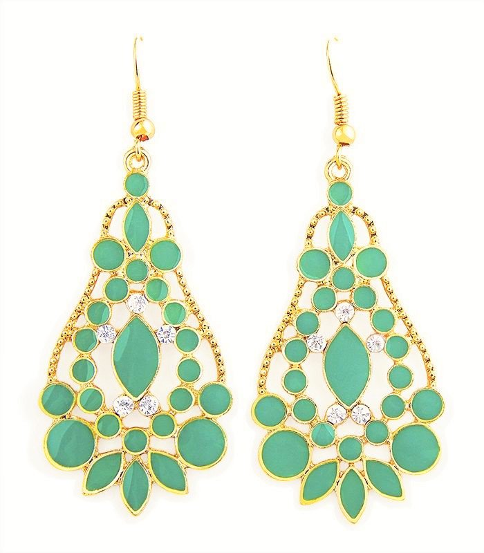 Elegant Bohemian Turquoise Green Chandelier Gemstone Teardrop Flower Dangle Earrings