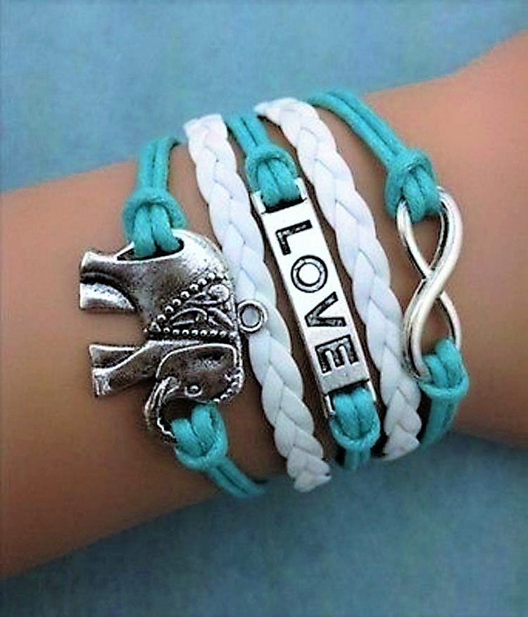 Fashion Retro Bohemian Romantic Love Elephant Multi-Layer Woven Pu Leather Bracelet