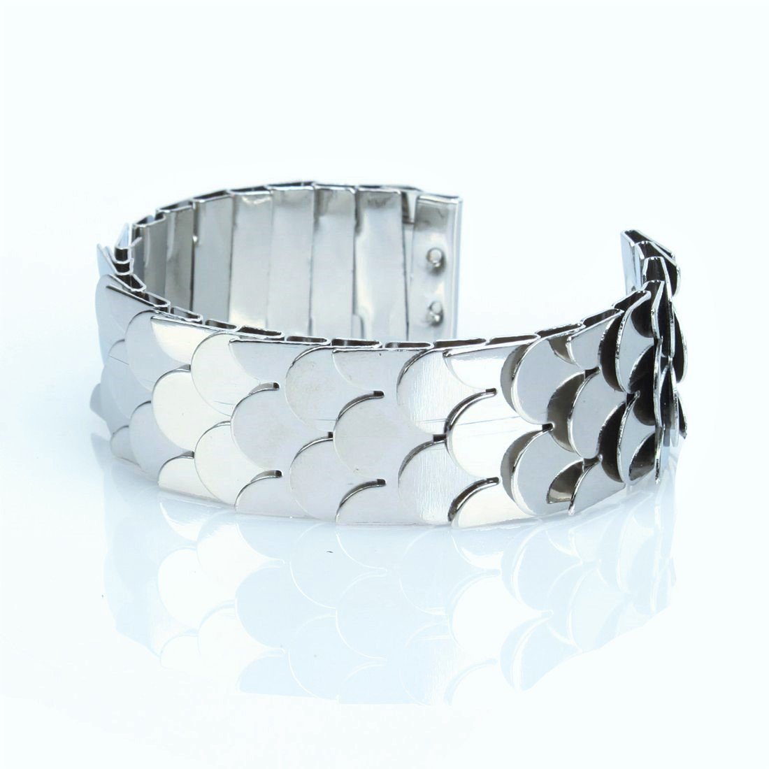 Elegant Designer Inspired Silver Plated Metal Fish Scale Cuff Bangle Bracelet