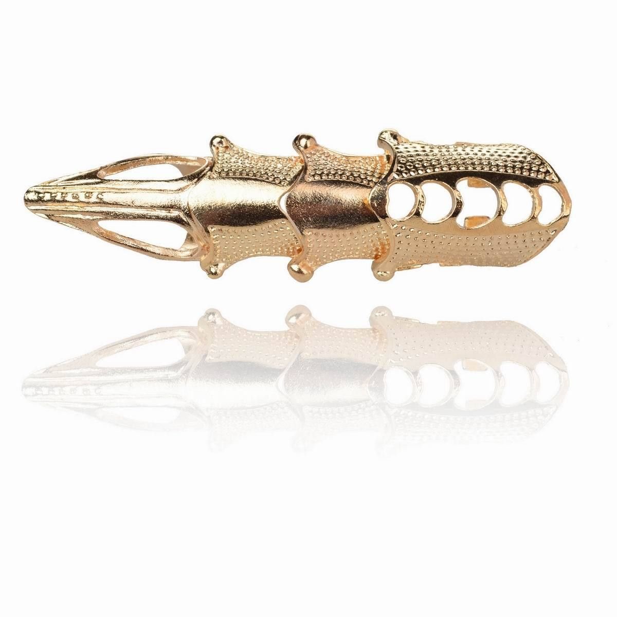 Fashion Retro Gold Plated Gothic Steampunk Armor Knuckle Style Unisex Long Joint Ring