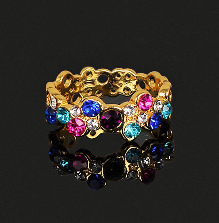 Elegant Chic Multicolor Shining Rainbow Crystal Knuckle Ring
