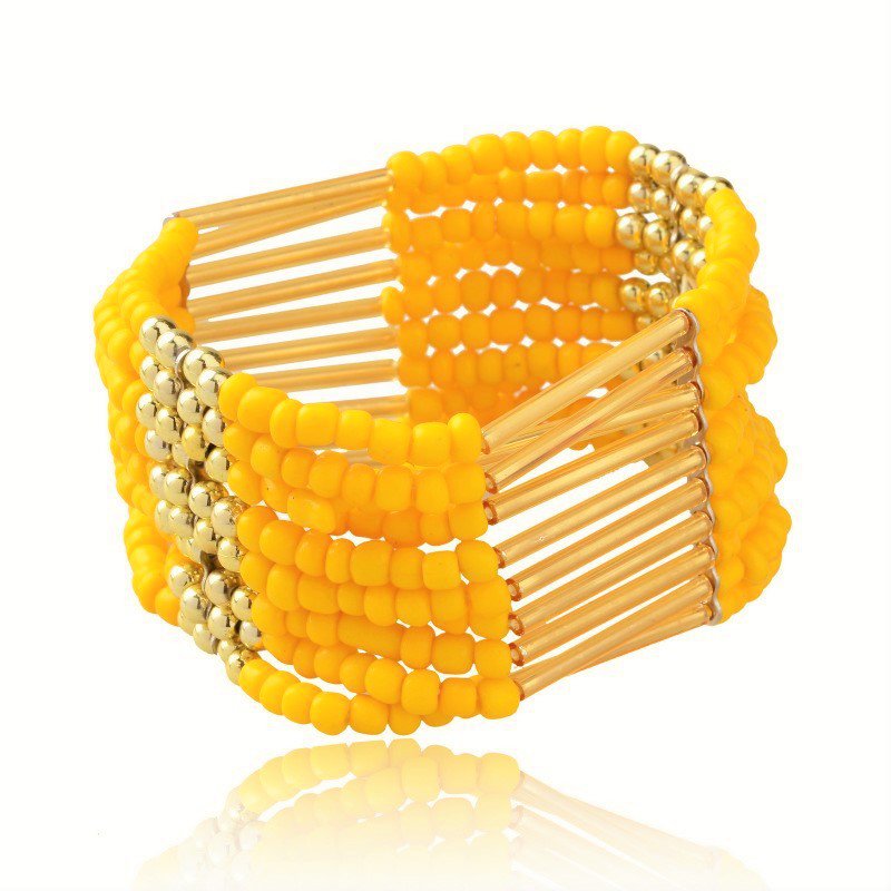 Yellow Bohemian Multilayers Tassel Rice Beads Trendy Chic Luxury Style Bracelet