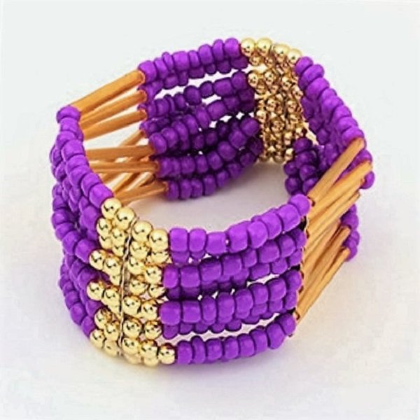 Purple Bohemian Multilayers Tassel Rice Beads Trendy Chic Luxury Style Bracelet