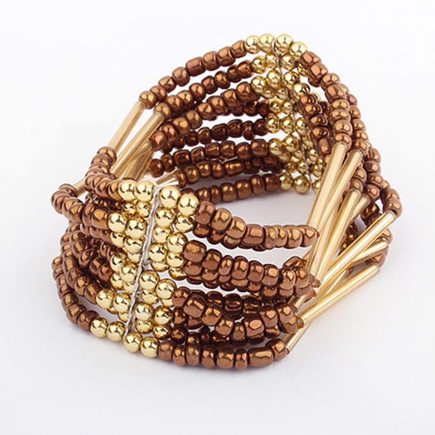 Brown Bohemian Multilayers Tassel Rice Beads Trendy Chic Luxury Style Bracelet
