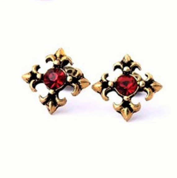 Vintage Antique Gold Retro Crystal Flowers Cross Stud Earrings