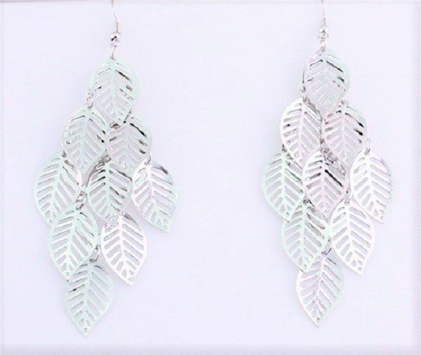 Silver Plated Bohemian Fringed Multilayer Hollow Leaf Dangle Earrings