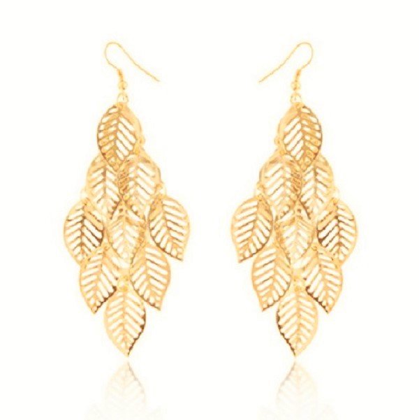 Gold Plated Bohemian Fringed Multilayer Hollow Leaf Dangle Earrings