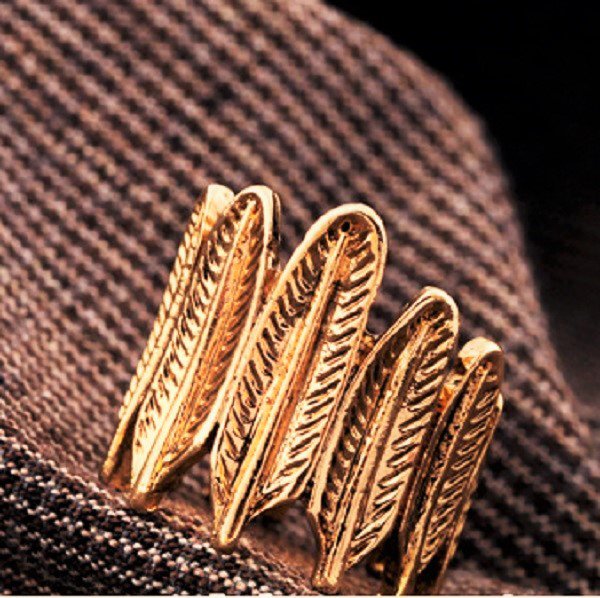 Classic Chic Fashion Punk Retro Antique Bronze Gold Plated Leaf Feather Style Ring