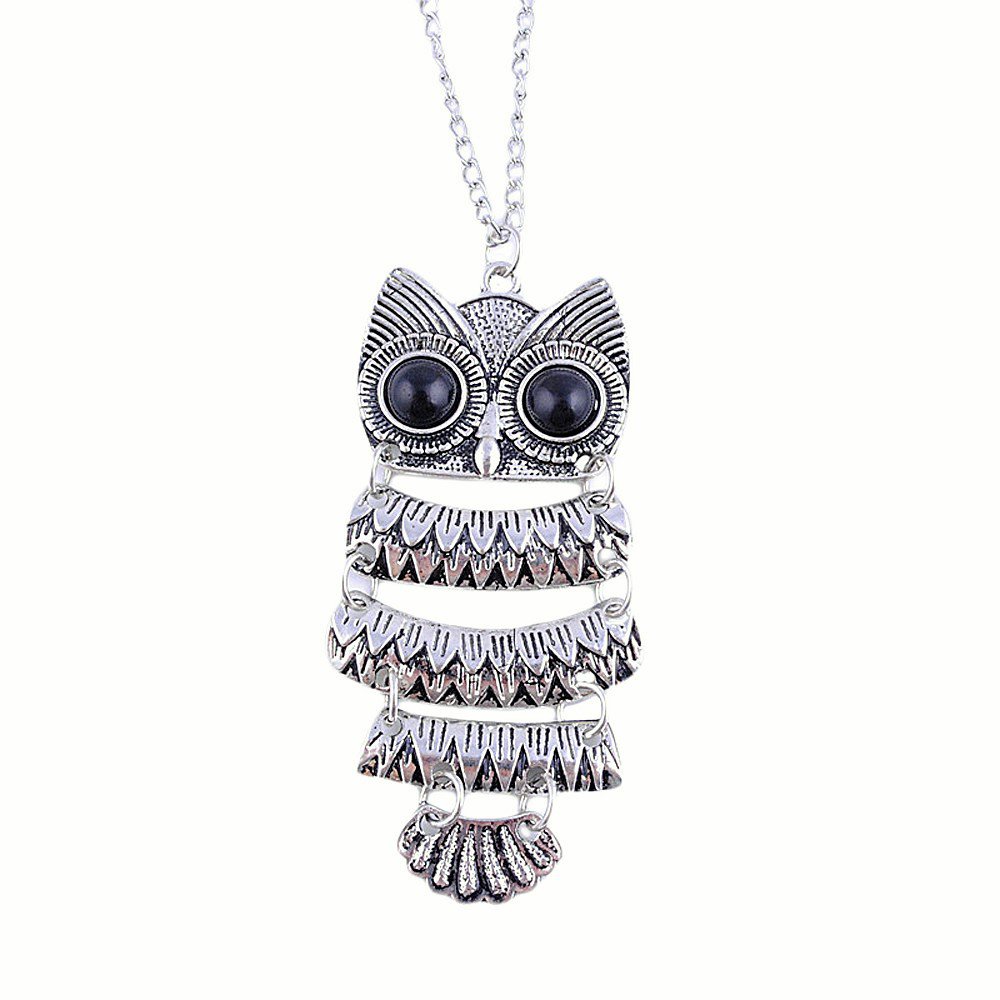 Fashion Retro Antique Silver Vintage Style Owl Long Chain Pendant Necklace