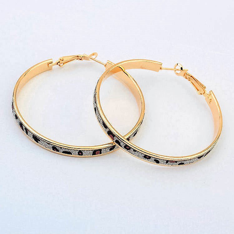 Beautiful Fun Fashion Leopard Gold Plated Leopard Print Big Hoop Circle Earrings