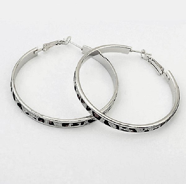 Beautiful Fun Fashion Leopard Silver Plated Leopard Print Big Hoop Circle Earrings
