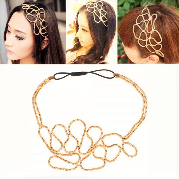 Stylish Retro Vintage Fashion Forward Braided Golden Metallic Elastic Stretch Headband