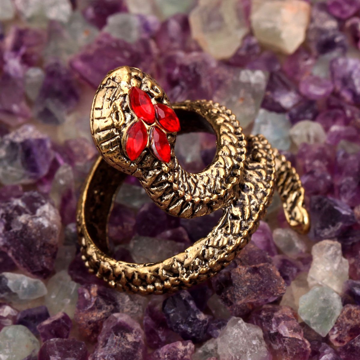 Fashion Punk Exotic Vintage Style Retro Red Crystal Antique Bronze Snake Ring