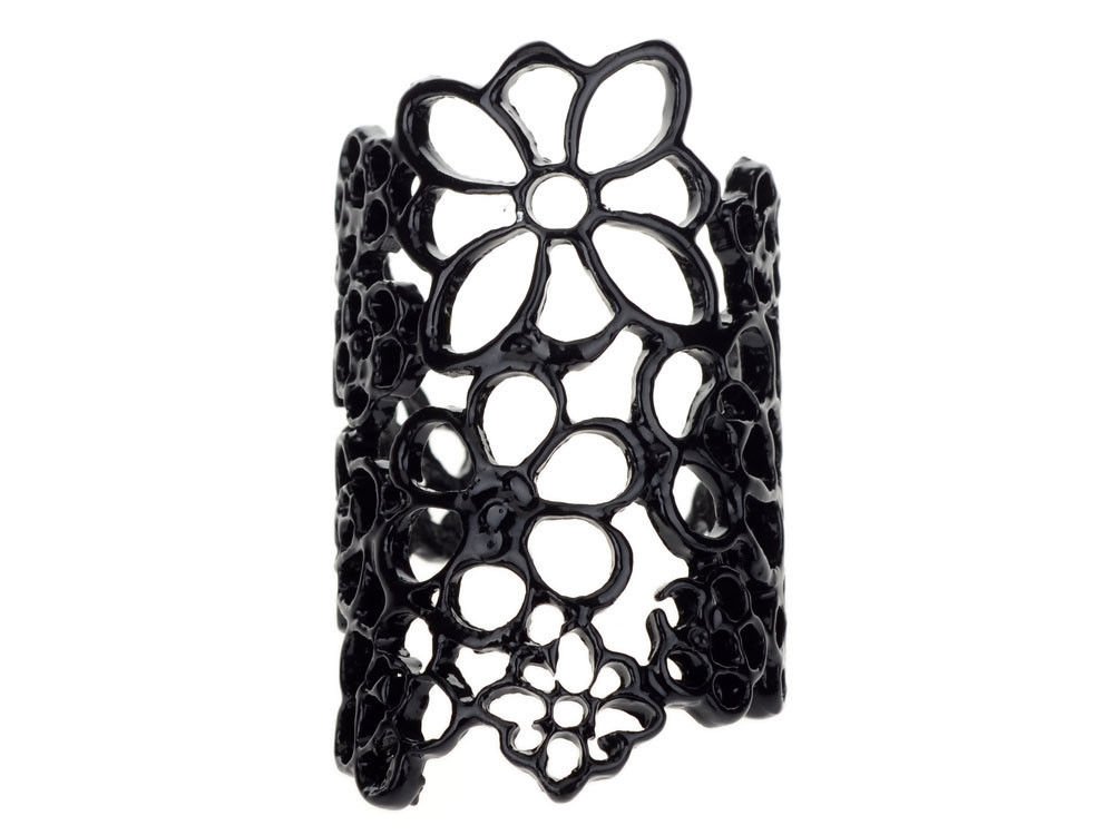 Fashion Victorian Gothic Retro Punk Black Clay Metal Plated Chic Lace Floral Style Ring