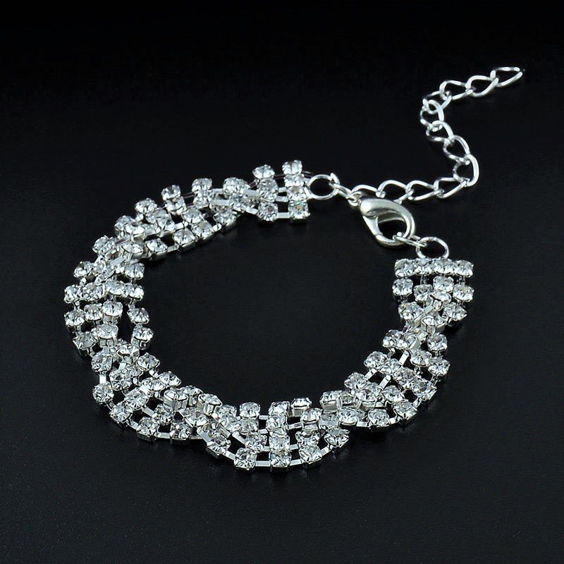 Luxury Delicate Classical Full Shining Rhinestone Crystal Twisted Silver Plated Chain Bracelet