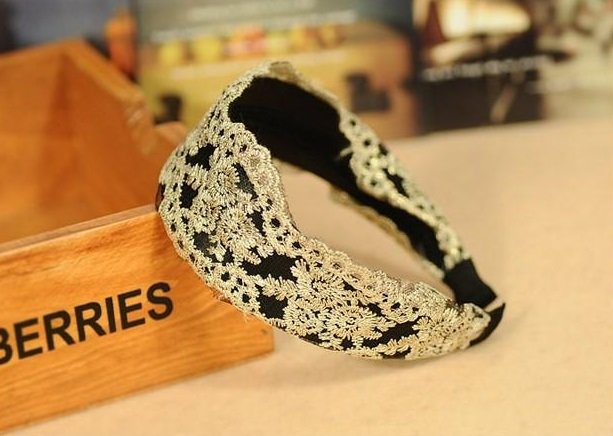 Elegant Vintage Wide Hoop Dragonfly Flower Embroidery Lace Headband