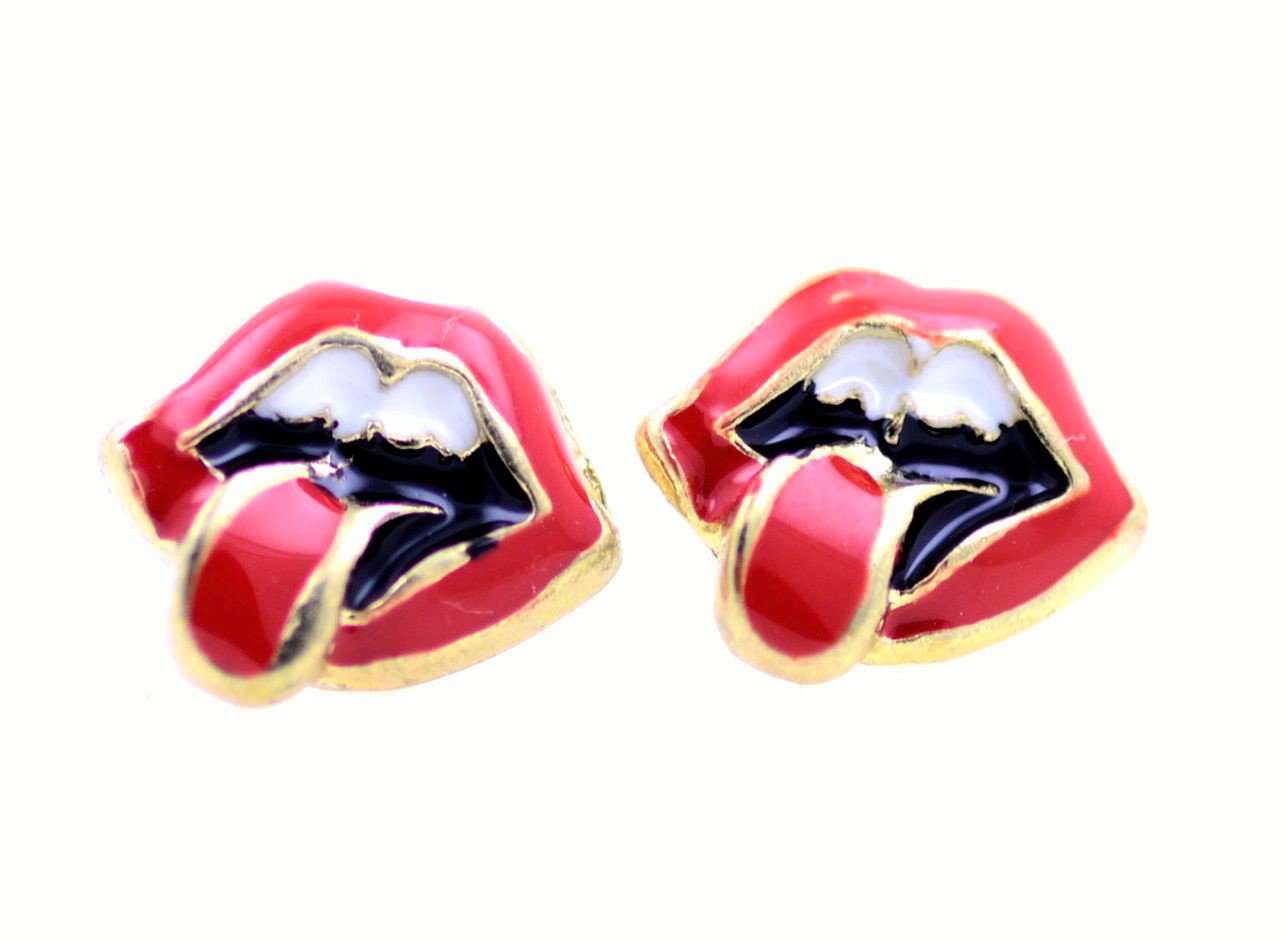 Rolling Stone Rock and Roll Sexy Tongue Red Lips Stud Earrings