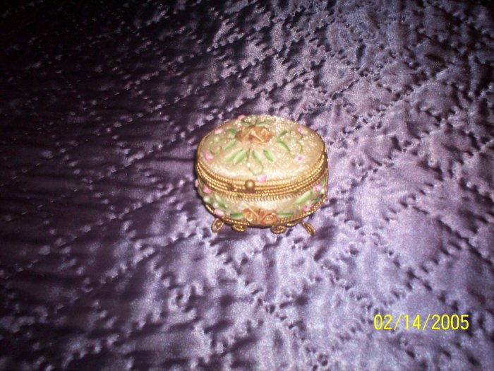 Round satin and beaded trinket box