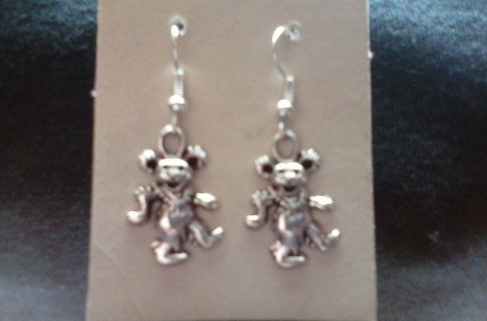 NEW Silver Tone Grateful Dead Teddy Bear Ear Rings