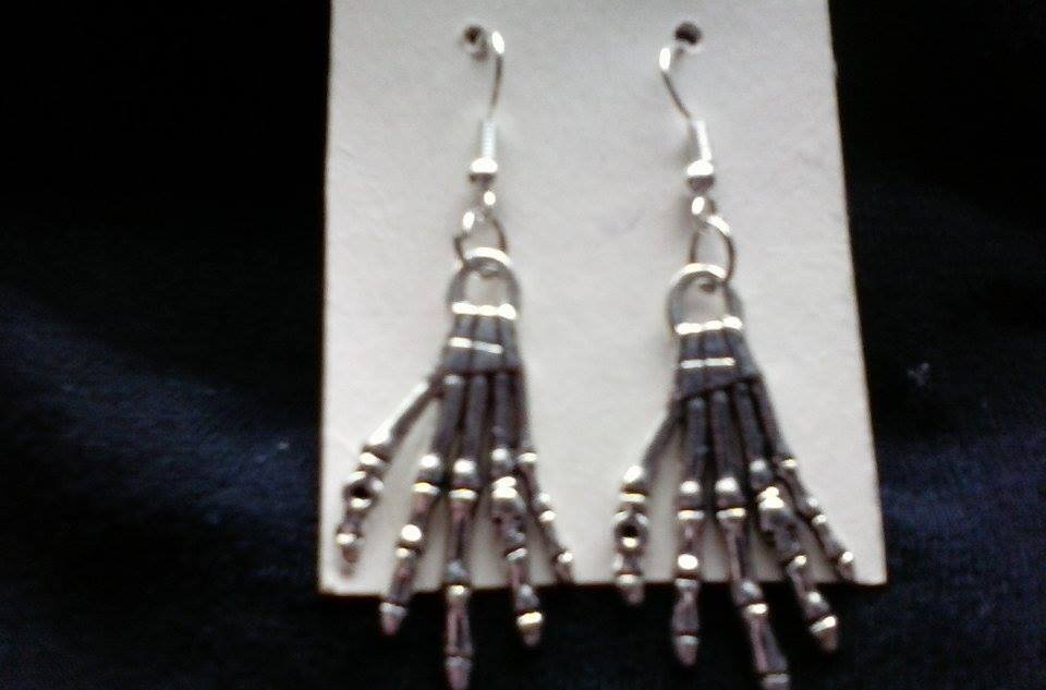 NEW Silver Tone Skeleton Hand Drop Hook Earrings