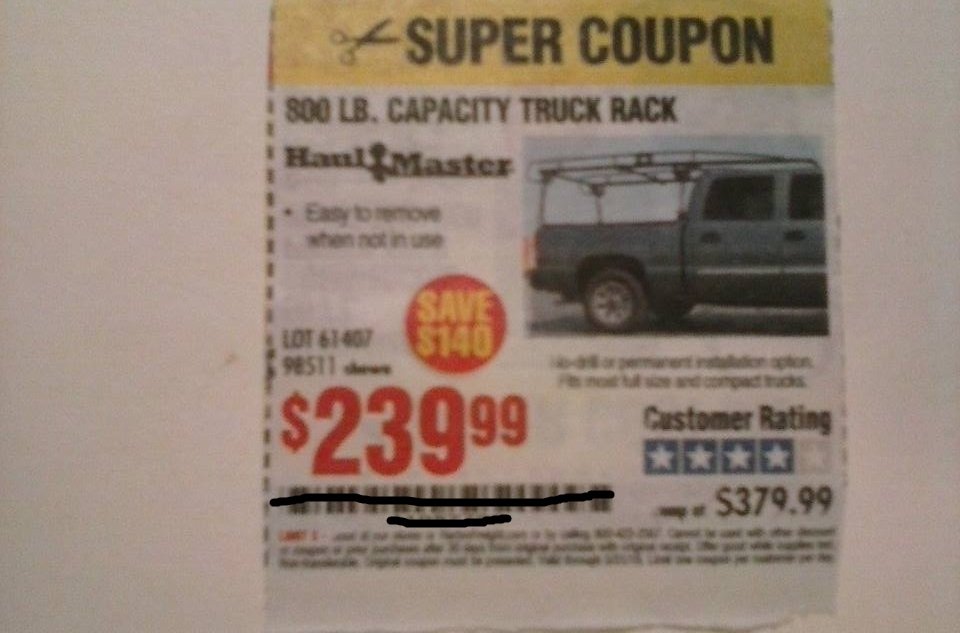 Harbor Freight Coupon For 800 LB. Capacity Truck Rack. SAVE $140