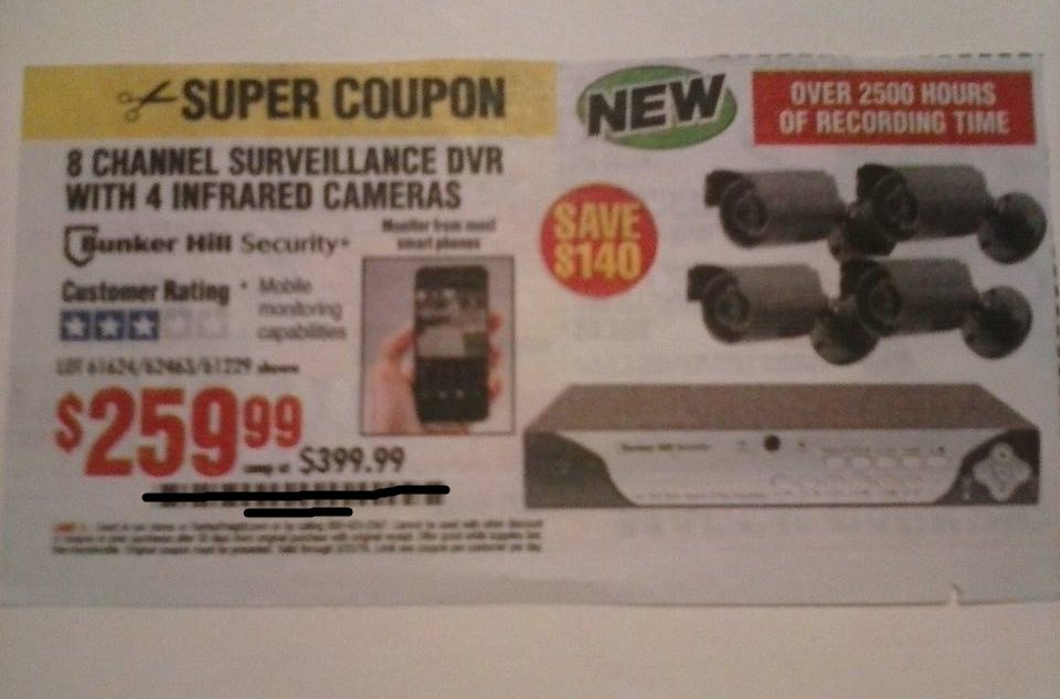 Harbor Freight Coupon For 8 Channel Surveillance DVR With 4 Infrared Cameras SAVE $140.00
