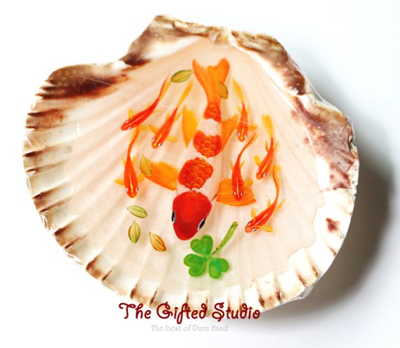 Red spots Koi in the shell 3D resin painting