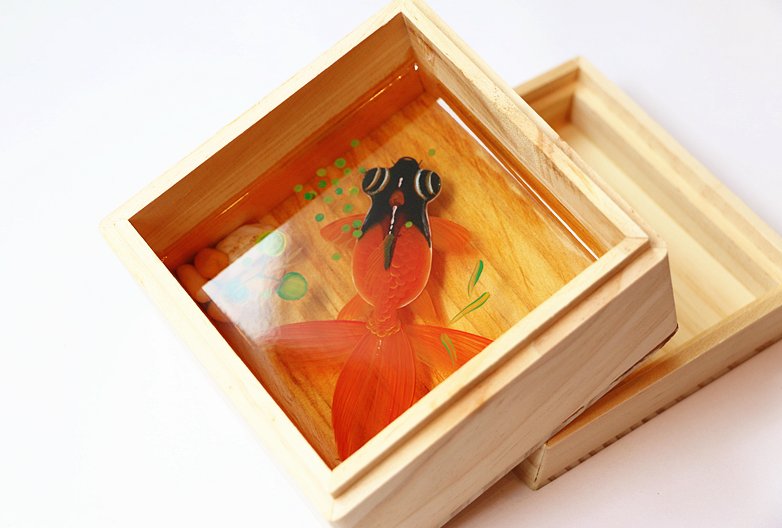 Black orange fish resin painting