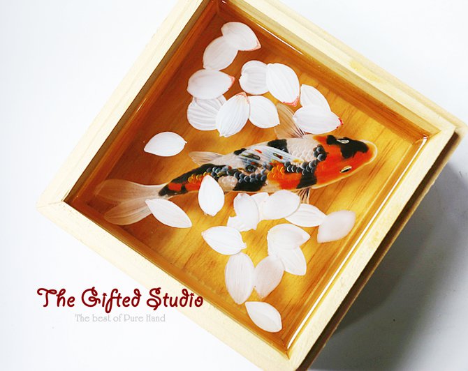 Spots Koi with oriental cherry resin painting