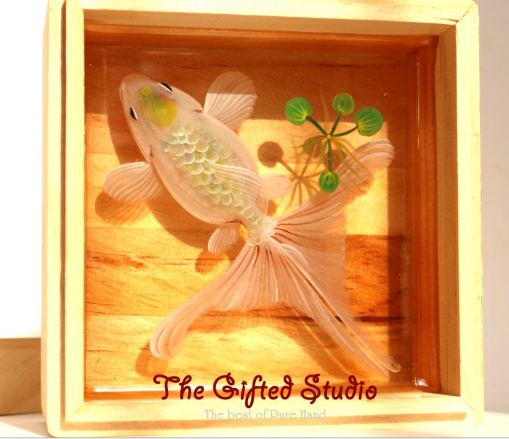 White Koi with clover resin painting