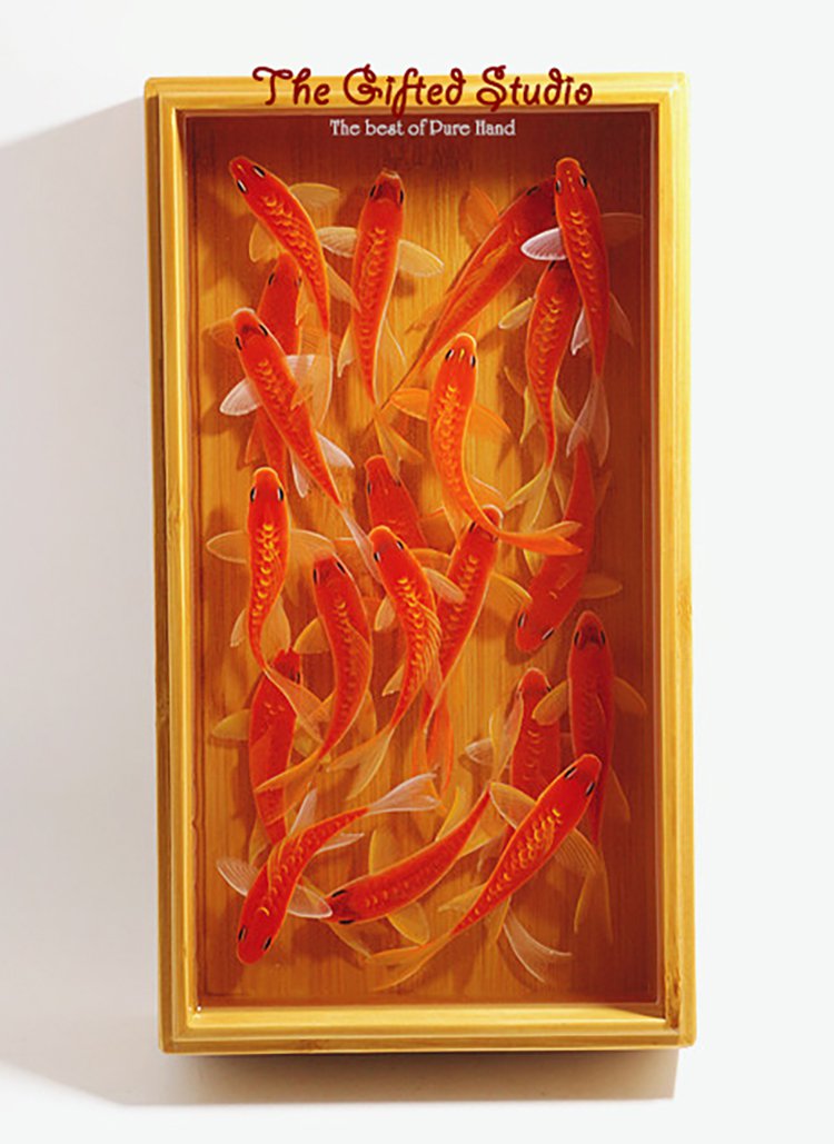 20 red Koi resin painting in the bamboo box