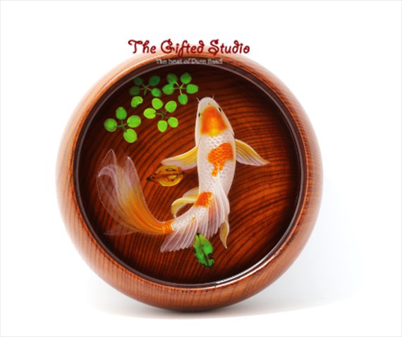 Red orange spot Koi resin painting