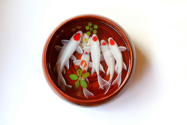 White Tancho Koi resin painting