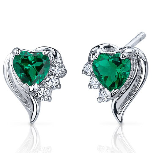 Sterling Silver 1.00 Carats Emerald Heart Shape Earrings